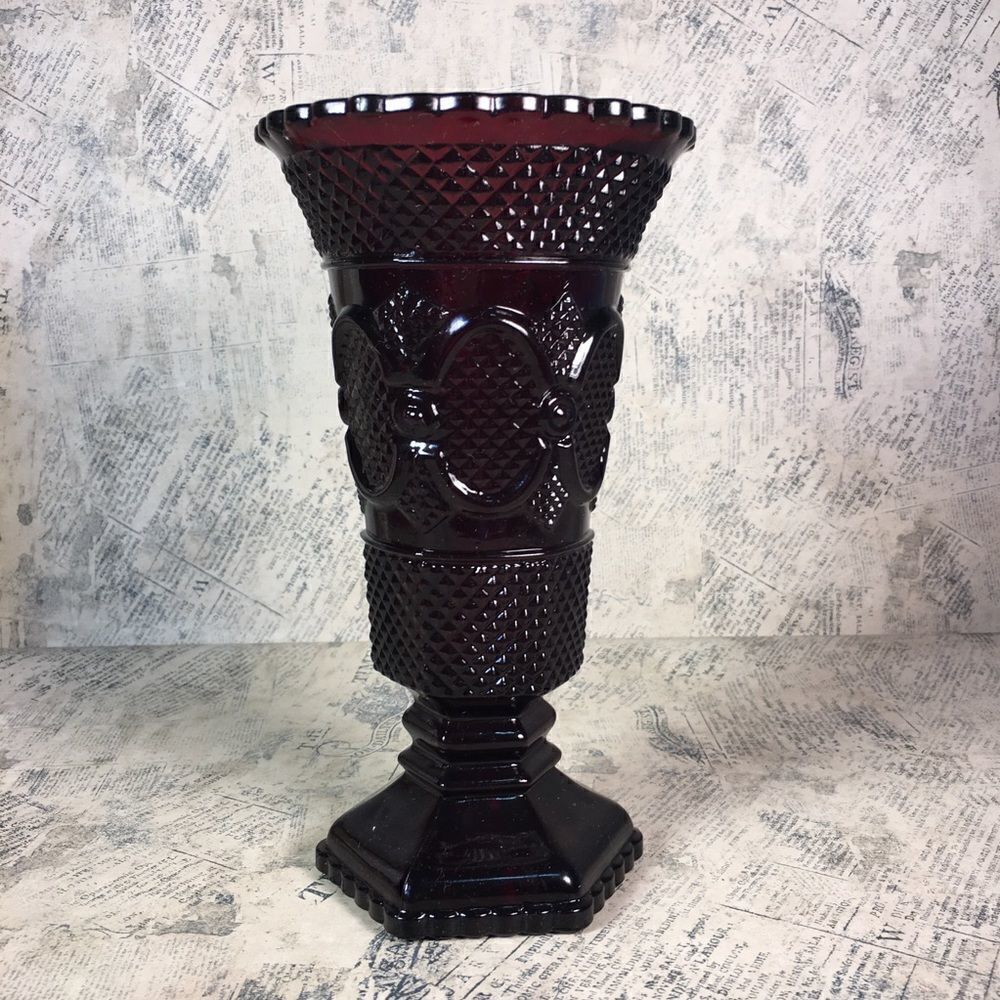 Avon 1876 Cape Cod Ruby Red Glass Vase Vintage Pressed Glass Decor